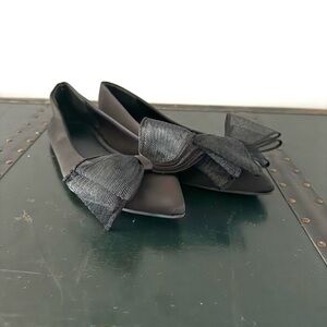 ASOS Women Ballet Flats Shoes Size 7 Black Pointed Toe Slip On Bow